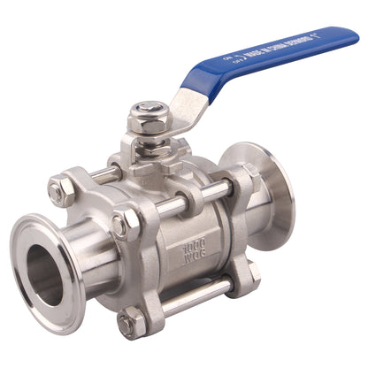 Sanitary Ball Valve | Fits 1.5" Tri-Clamp Clover | Stainless Steel 304 | PTFE Lined, Two Way & Three Piece