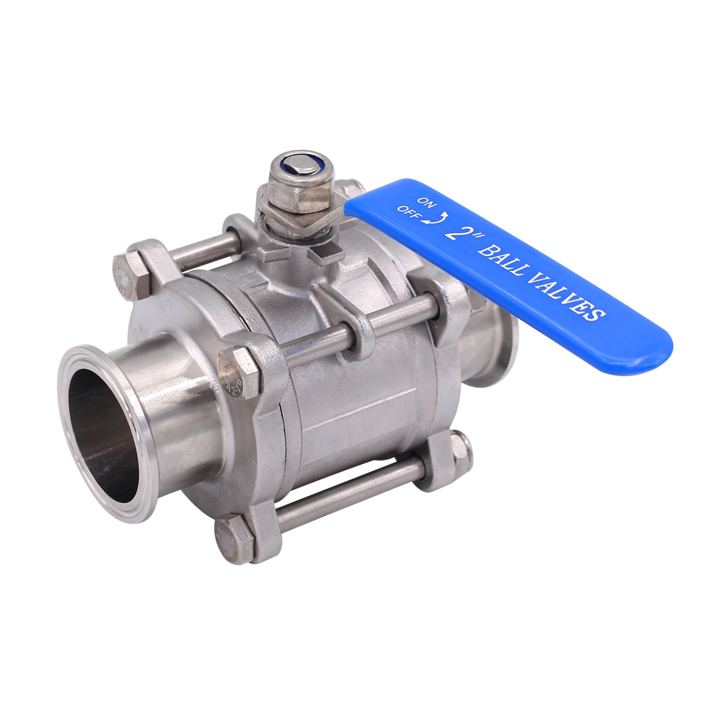 Sanitary Ball Valve | Fits 2" Tri-Clamp Clover | Stainless Steel 304, PTFE Lined, Two Way & Three Piece